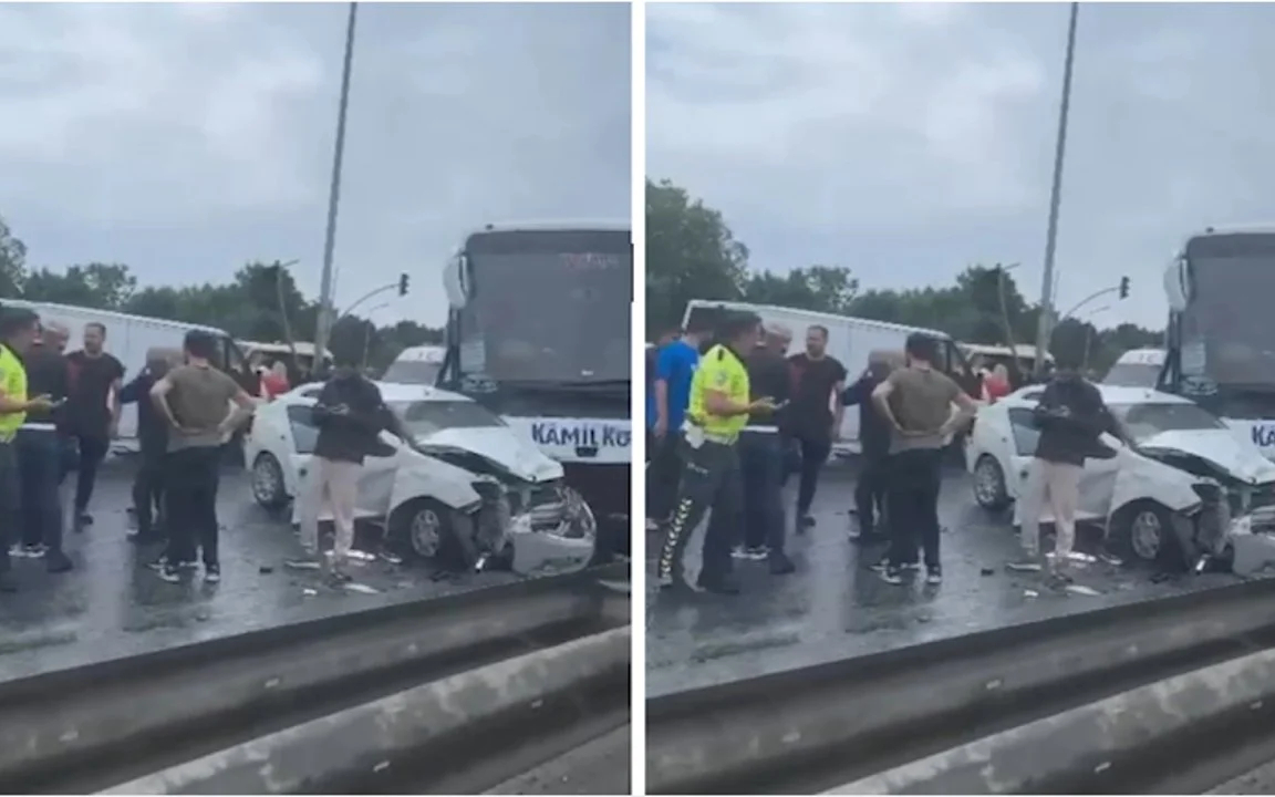 Karşı şeride geçen otobüs çok sayıda araca çarptı